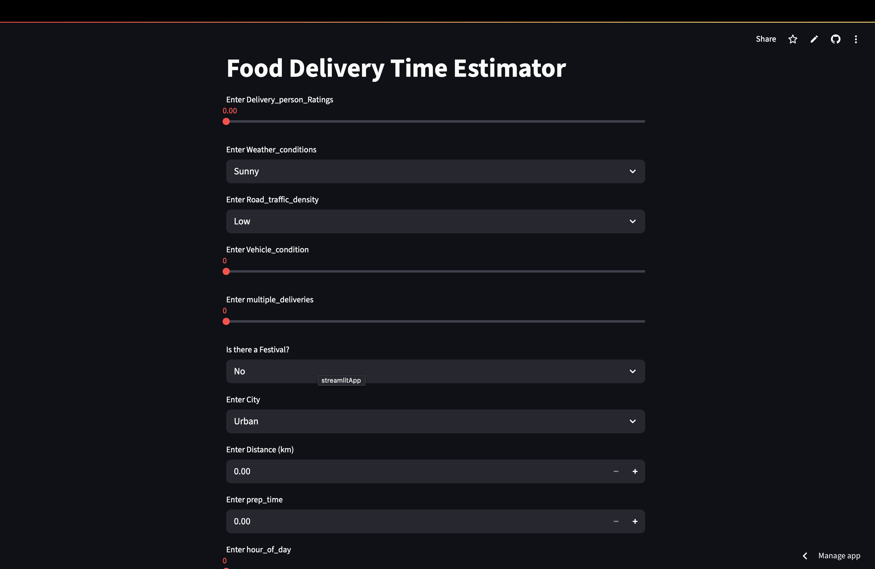 Food Delivery Time Estimator screenshot